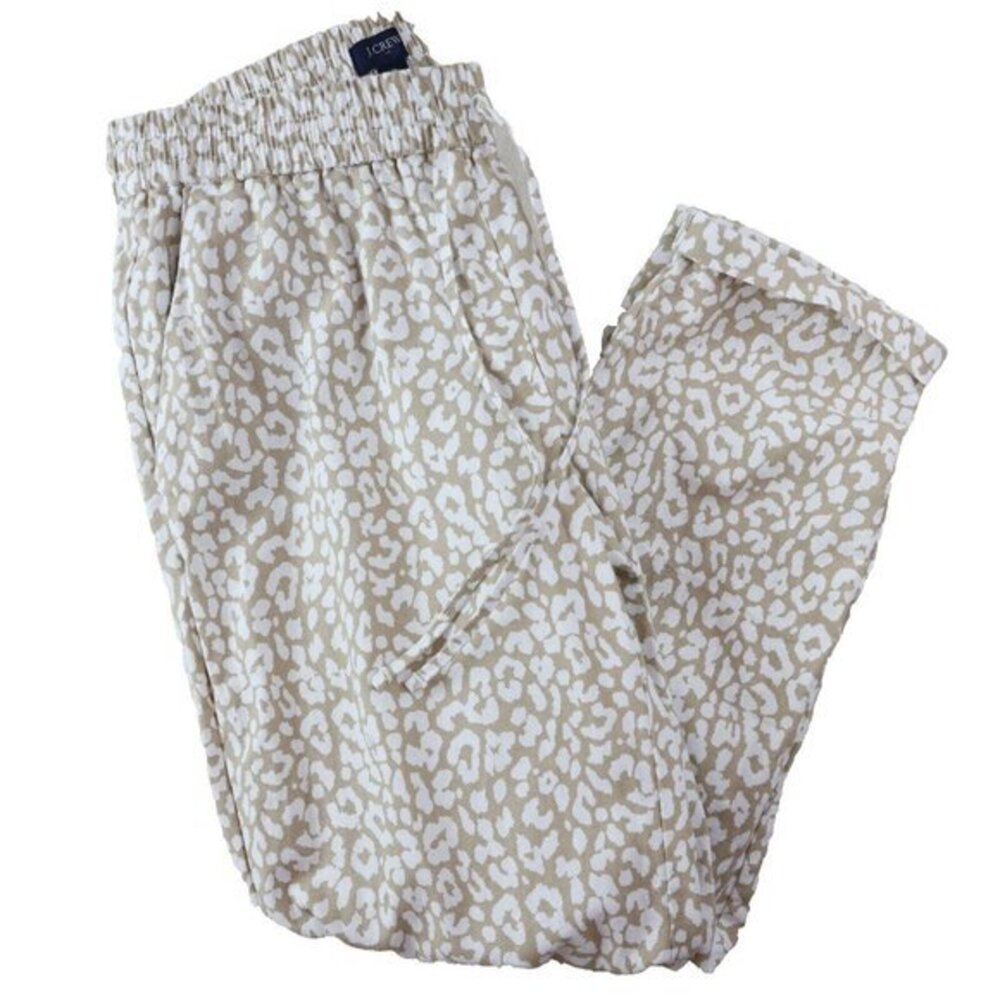 J Crew Factory Pants Linen Cotton Animal Print Leopard Drawstring Casual Pleat 8